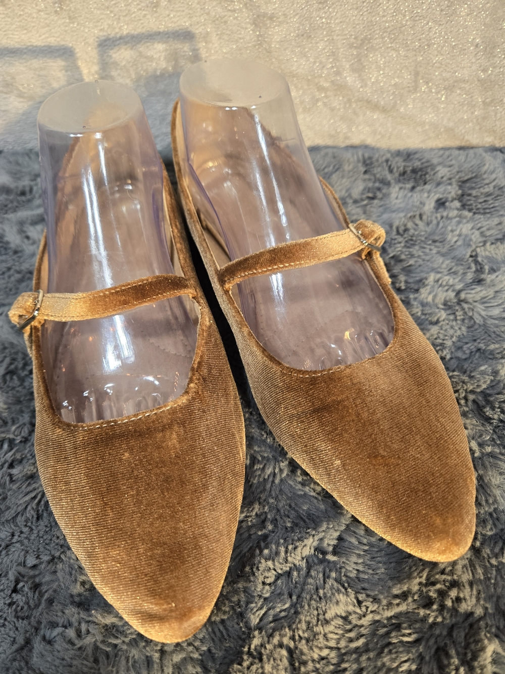 Women's Velvet Mary Jane Flats in Brown